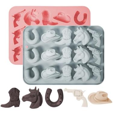 Imagem de Moldes de chocolate de caubói de silicone, chapéus de caubói forma de sela de cavalo, molde de gelatina em forma de sela de chocolate, gomas, cubos de gelo, moldes de silicone para decoração de bolo