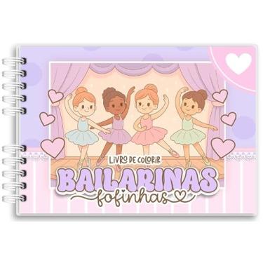 Imagem de Livro De Colorir Bailarinas fofinhas Capa Holográfica 50 Desenhos Folha Grossa Capa Dura Wire-o A5