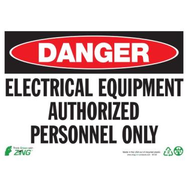 Imagem de ZING 2120 Placa de segurança ecológica, perigo equipamento elétrico apenas pessoal autorizado, 10 x 14 W, plástico reciclado