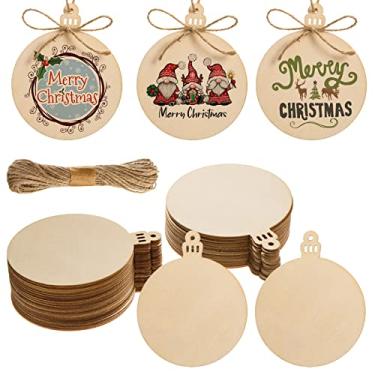 Imagem de AWIZOM 72 Unidades De Enfeites De Natal De Madeira Círculos De Madeira Inacabados Com Furos Discos De Madeira Redondos Fatias De Madeira Em Branco Etiquetas De Presente De Natal Com Barbante Para Arte