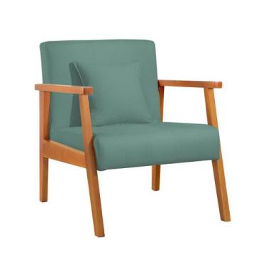 Imagem de Poltrona 01 Lugar Com Almofada Braço Madeira Milena - Due Decor, Linho