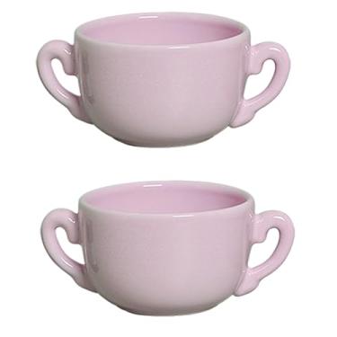 Imagem de Conjunto de 2 Canecas para Sopa e Caldos, Duas Alças, Cerâmica Rosa, 700ml