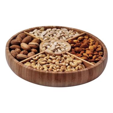 Imagem de Petisqueira Giratória 360º Em Madeira Com 5 Recipientes 30cm