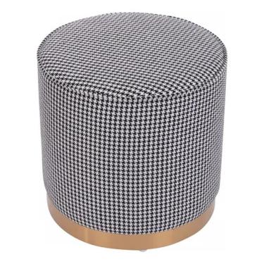 Imagem de Puff Redondo Baixo 41x41cm Linho Texturizado E Dourado 