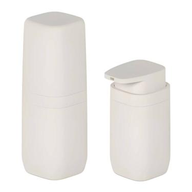 Imagem de Kit Banheiro 2pç Porta Escova + Dispenser Sabonete Líquido 380ml Bege - Aura Ou 