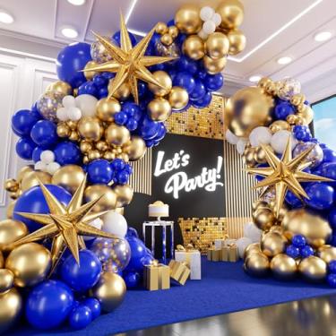 Imagem de BAUANOOY Kit De Arco Guirlanda Balões Azul Royal E Dourado, Decoração Festa Com Látex Confete Branco Para Aniversário, Casamento, Ano Novo, Formatura, Aniversário