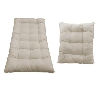 Imagem de Kit Almofadas para Poltrona e Puff Costela Suede Bege - Doce Sonho Móv