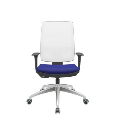 Imagem de Cadeira Office Brizza Tela Branca Assento Aero Azul RelaxPlax Base Alu