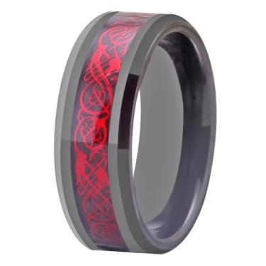 Imagem de CLOUD DANCER Gravação personalizada gratuita - Dragon Anel masculino de carboneto de tungstênio 8 mm prata/azul/preto/vermelho com dragão celta acabamento polido 6-15, Carboneto de tungstênio, Não