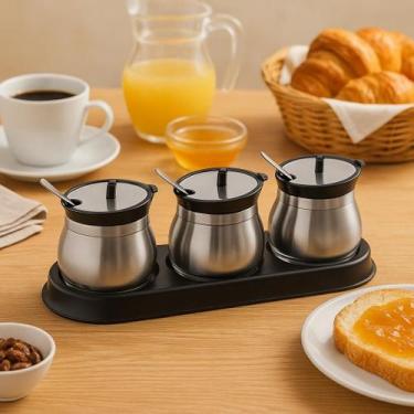 Imagem de Conjunto 3 Unidades Vasilha Pote Conserva Tempero Condimentos Vidro Re