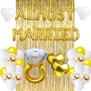 Imagem de Decorações de jantar de ensaio de casamento, pano de fundo de balões quase casados, decorações de ensaio de casamento, chá de noiva de noivado decoração de despedida de solteira lembrancinhas