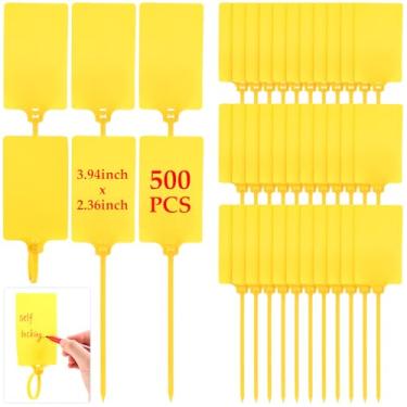 Imagem de Chunful 500 etiquetas de plástico para envio em branco, etiquetas de plástico à prova d'água, etiquetas graváveis com alça de vedação, grande logística, uso logístico, gravata, etiqueta grande, laço