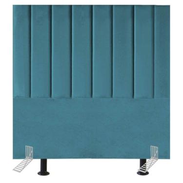 Imagem de Cabeceira Estofada Lívia Casal 140 Cm Madeira Eucalipto Suede Azul Turquesa Black House...