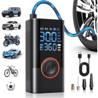 Imagem de Compressor de ar portátil com bomba de ar portátil sem fio com medidor de pressão digital 150PSI 3X Inflação rápida e função de desligamento automático Bomba de pneus para carros