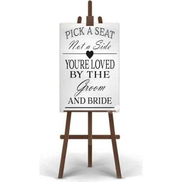 Imagem de Placas de madeira rústica Pick a Seat Not A Side Sign You Are Loved by the Groom and Bride, placas de casamento decoração de parede cozinha café pub decoração presente 45 x 30 centímetros