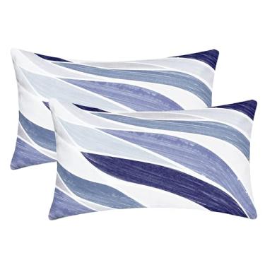 Imagem de CaliTime Capas de almofada decorativas 30,5 x 50,8 cm, pacote com 2 capas de almofada geométricas de lã de dois tons abstrata onda do mar para sofá-cama, decoração de casa de fazenda, azul marinho