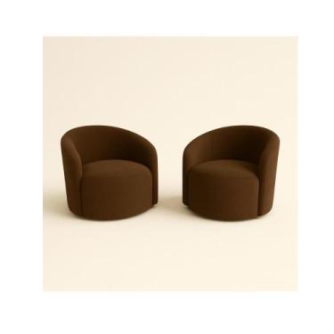 Imagem de Kit 02 Poltronas Curva Orgânica Nature Gaia Suede Marrom - Montanaris 