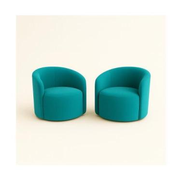 Imagem de Kit 02 Poltronas Curva Orgânica Nature Gaia Suede Azul Turquesa - Mont