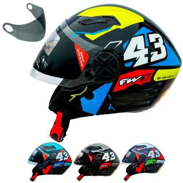 Imagem de Capacete Fw3 X Open Up 43 C/ Óculos Interno e Viseira Fumê, Amarelo/Az