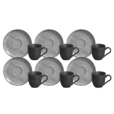 Imagem de Jogo De Xicaras Café Chá Com Pires 120ml Kit 6 Peças Cerâmica Bio Dust