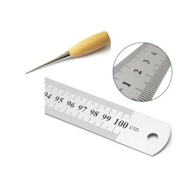 Imagem de Régua 100cm 40 Pol. Profissional Aço Inox + Furador Manual Agulhão de Madeira para Patchwork, Couro e Artesanato Garantindo Precisão, Durabilidade E Praticidade Em Cada Detalhe Do Seu Trabalho