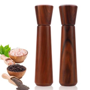 Imagem de Conjunto de moedor de sal e pimenta de madeira, recarregável, moedor de sal e pimenta com rotor de cerâmica ajustável, refil fácil, manual do moedor de pimenta de madeira de acácia, saleiro e