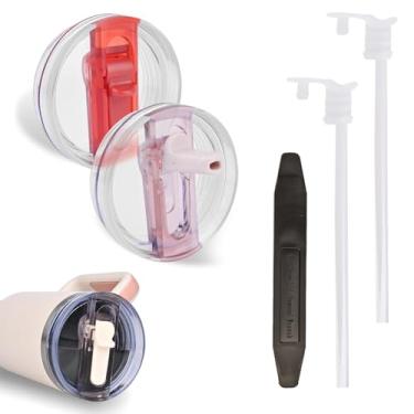 Imagem de Pacote com 2 tampas ProTour removíveis para copo Stanley de 1,134 g, com tampas Stanley à prova de vazamento, tampa de canudo flip para Stanley, tampas de copo sem derramamento, acessórios de copo