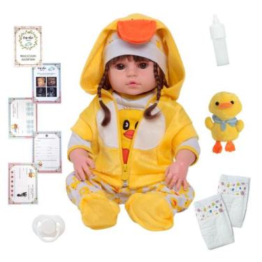 Imagem de Bebê Reborn Menina Realista Roupa Patinho Corpo 100% Vinil - Cegonha R