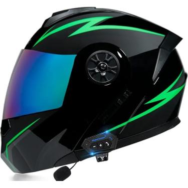 Imagem de Capacete Bluetooth Modular Para Motocicleta, Aprovado Pelo Dot Bluetooth Fm Full Face Flip Up Front Helmet Para Adultos Homens Mulheres Ciclomotor Street Racing Com Microfone Par, G, XL(61~62cm)
