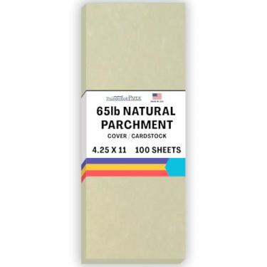 Imagem de 100 folhas de papel de cobertura de pergaminho natural de 29,5 kg 10,25 x 28 cm tamanho de meia carta cortado longo - folhas coloridas com peso de cartolina - Semblância de pergaminho imprimível