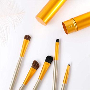 Imagem de AKOAK Conjunto de 5 pincéis portáteis de viagem, mini pincéis de maquiagem para os olhos, aplicar sombra, delineador, pincel de sobrancelha, conjunto de pincéis de maquiagem para lábios, ferramentas