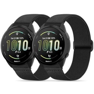 Imagem de Farluya Pacote com 2 pulseiras de relógio de nylon elástico compatíveis com Garmin Forerunner 165/55/245/Vivoactive 5/6/3, pulseiras esportivas de substituição macias respiráveis ajustáveis de 20 mm