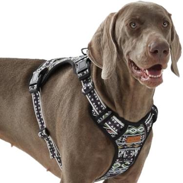 Imagem de AUNZO Peitoral preto para raças de cães GG, colete fácil de colocar e tirar, peitoral ajustável sem puxão, colete refletivo para caminhadas, treino, preto étnico, GG