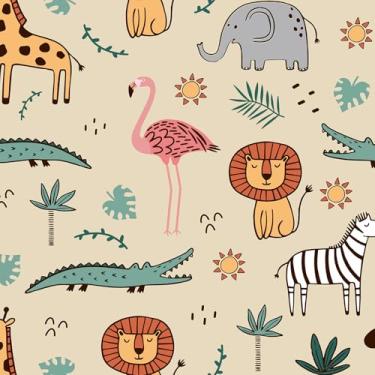 Imagem de VaryFloral Papel de parede de desenho animado para quarto de berçário infantil fofo leão girafa crocodilo flamingo elefante zebra papel de parede removível infantil floresta animal contato papel de