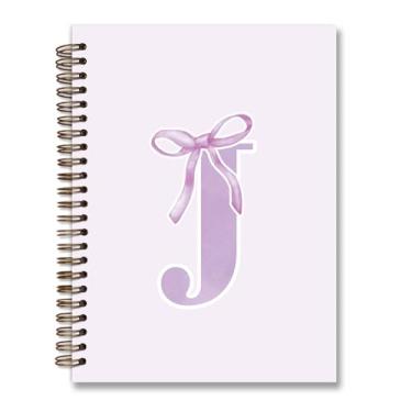 Imagem de foedor Coquette Caderno espiral com laço roxo preppy moderno, diário J com inicial, presentes personalizados para meninas adolescentes, monograma para mulheres, meninas, caderno espiral de capa dura