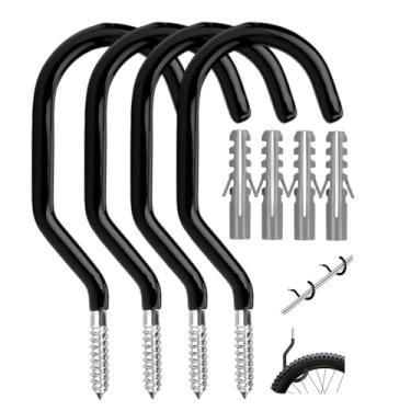 Imagem de ONIZOOMI Pacote com 4/6 ganchos de parede - organizador para ferramentas, bicicletas, vassouras e muito mais - aço inoxidável, multiuso para garagem, casa, montagem na parede (parafusos incluídos)