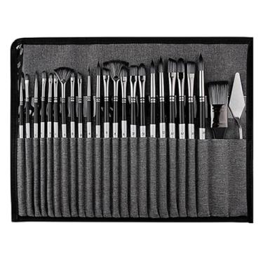 Imagem de Conjunto de pincéis de acrílico com bolsa de lona, 25 pincéis de cerdas de nylon para modelagem, arte, acrílico, aquarela, pintura a óleo e guache, pintura rupestre, arte de unhas faciais, detalhes em