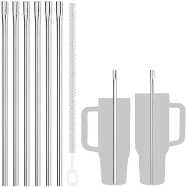 Imagem de NiHome 6 canudos reutilizáveis de aço inoxidável de 30,5 cm, antirrugas, para copos Stanley de 850 g 1,134 g, design confortável para os lábios para smoothie, café gelado, água (prata, 6 lisos)