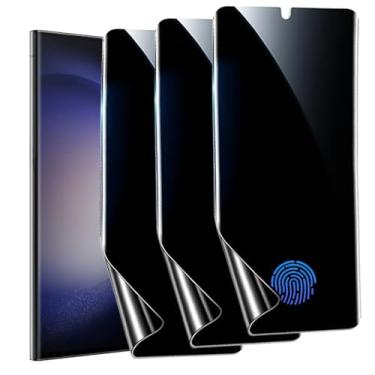 Imagem de Pacote com 3 protetores de tela de privacidade para Samsung Galaxy S23 Ultra, película de TPU flexível antiespião, suporta desbloqueio de impressões digitais, sensível ao toque [não é vidro]