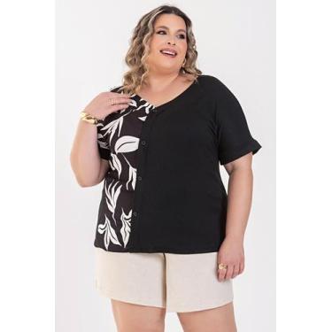 Imagem de Blusa Feminina Plus Size Malha Suede Detalhe Botão e Sublimado - Seren
