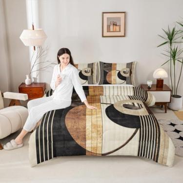 Imagem de Conjunto de edredom infantil geométrico moderno, tamanho casal, conjunto de cama retrô listrado, decoração de quarto de meninos e meninas, edredom com listras estéticas abstratas, enchimento de