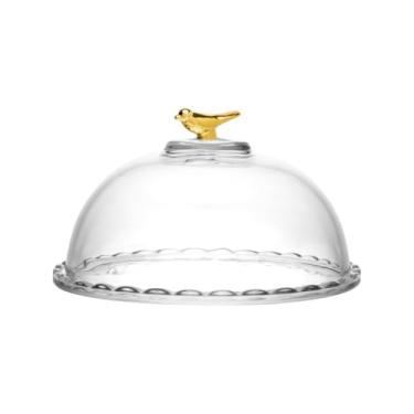 Imagem de Queijeira Golden Bird 20cm com Tampa de Cristal – Elegância e Conservação