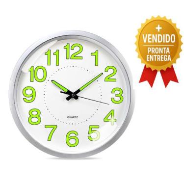Imagem de Relógio de Parede 30 cm Analógico Silencioso com Ponteiros Fluorescent