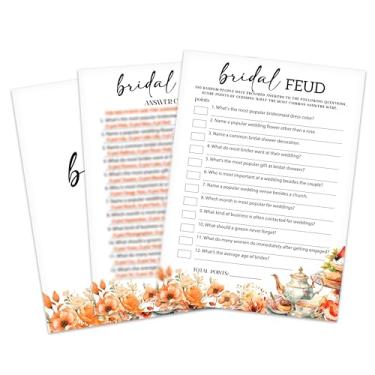 Imagem de Jogos de chá de panela, cartões de jogo de chá de casamento de outono, suprimentos de decoração de festa nupcial floral de outono, jogos de despedida de solteira de noivado para 25 convidados, jogo de