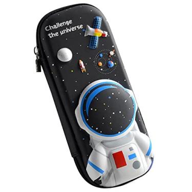 Imagem de Estojo de lápis para crianças meninos astronauta 3D caixa de lápis impermeável de grande capacidade com compartimentos bolsa de caneta fofa para jardim de infância e escola (preto)