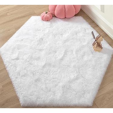 Imagem de KIXINWA Tapete Hexagonal Branco, 6 X 5,2 Pés, Fofo Para Quarto De Criança, Sala Estar, Decoração Casa, Super Macio, Fofo, Antiderrapante, Felpudo, Carpete Berçário