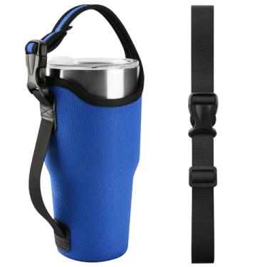 Imagem de Beautyflier Bolsa de suporte de copo de neoprene 3 em 1 compatível com copo de aço inoxidável YETI Rambler/Stanley IceFlow de 850 g, suporte de copo isolado com alça de ombro ajustável (azul)