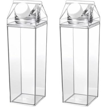 Imagem de Kit 2 Garrafas de Acrílico 1L Resistente Geladeira Água Suco Leite Chá Caixa Com Tampa Bebida Frasco (Kit 2 Garrafa)