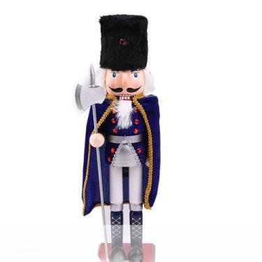 Imagem de Enfeite de Natal Quebra-Nozes do Papai Noel, 38CM, Luxo em Madeira, Estilo Guarda Real, com Base MDF, Enfeite Natalino para Mesa, Arvore de Natal (Azul)