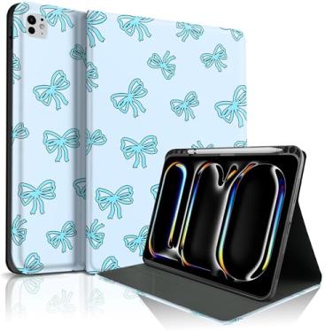 Imagem de TopPerfekt Capa para iPad Pro 11 polegadas M4 2024 (5ª geração), gravata borboleta azul fofa chique adorável com suporte de lápis auto despertar/dormir para crianças, meninos, meninas, antiderrapante